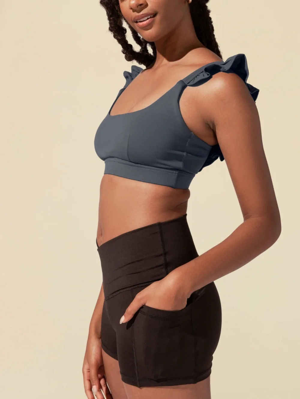 NWT POPFLEX - crisscross hourglass booty shorts with pockets in black Size XXS